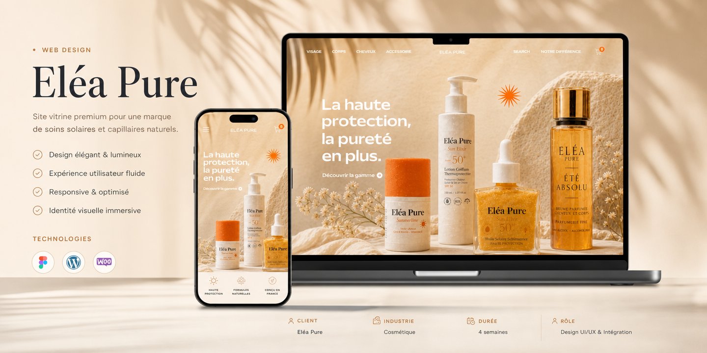 EleaPure website case study mockup shown on laptop and phone screens