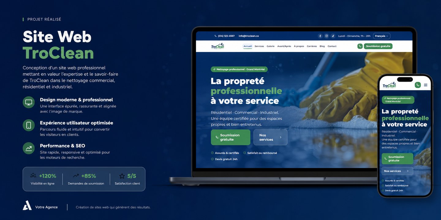 TroClean website case study mockup shown on laptop and phone screens